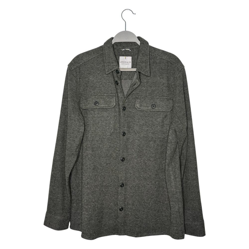 Larsson & Co Men's Buttondown Shirt Herringbone Gray Size Large